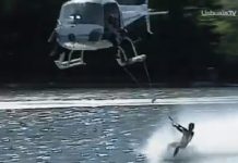 Le Roi de l’écologie Nicolas Hulot fait du ski nautique accroché à un hélicoptère (Vidéo)
