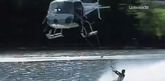 Le Roi de l’écologie Nicolas Hulot fait du ski nautique accroché à un hélicoptère (Vidéo)