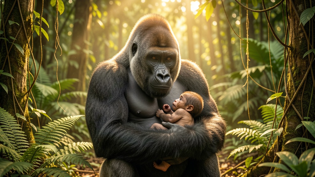 le best-of des bonnes nouvelles animales de l'été 2 Mère gorille tenant son bébé dans un sanctuaire verdoyant