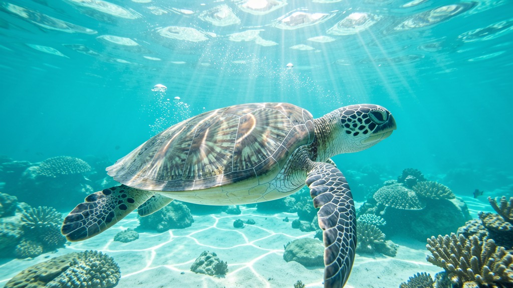 le best-of des bonnes nouvelles animales de l'été 3 Tortue marine nageant dans un océan turquoise cristallin