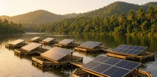 La première ferme solaire flottante en bambou de la planète